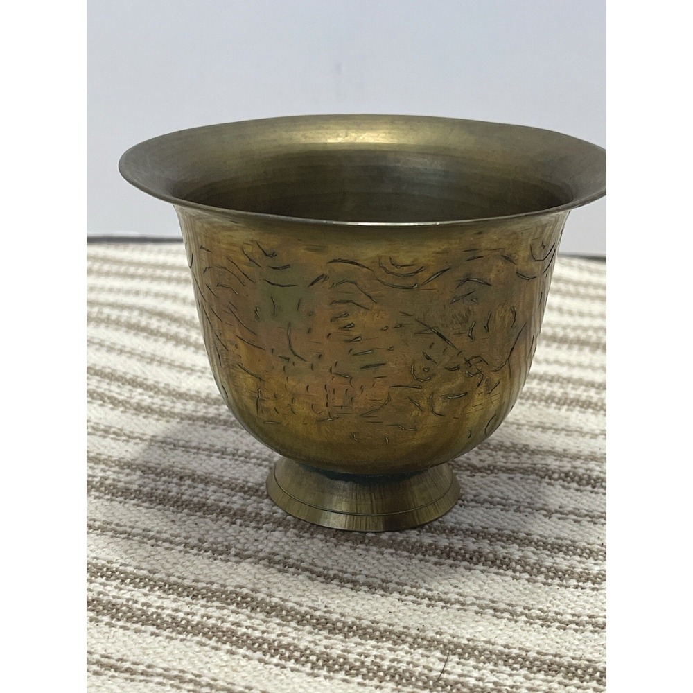 Vintage Engraved/Etched Brass Bowl/Planter/Dish Dragon Design Etching